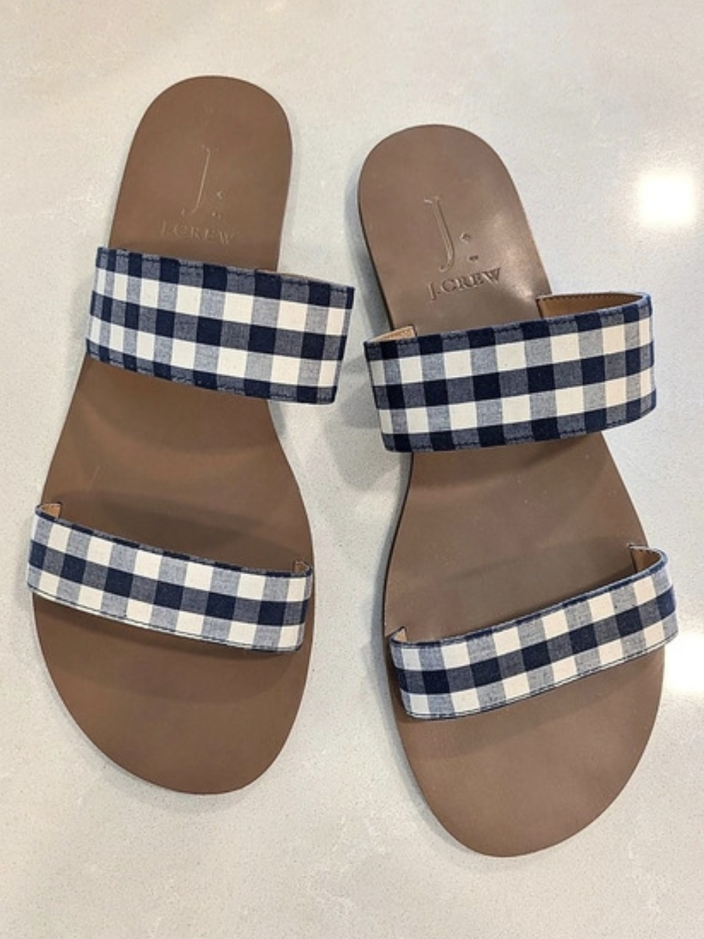 New J.Crew Factory Gingham Slide Sandals